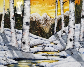 Luz de otoño en la corriente de invierno Pintura original de acuarela, 11 "x 14"