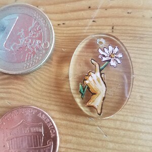 Pink Flower in Hand - Handmade Tiny Painting on Resin Pendant