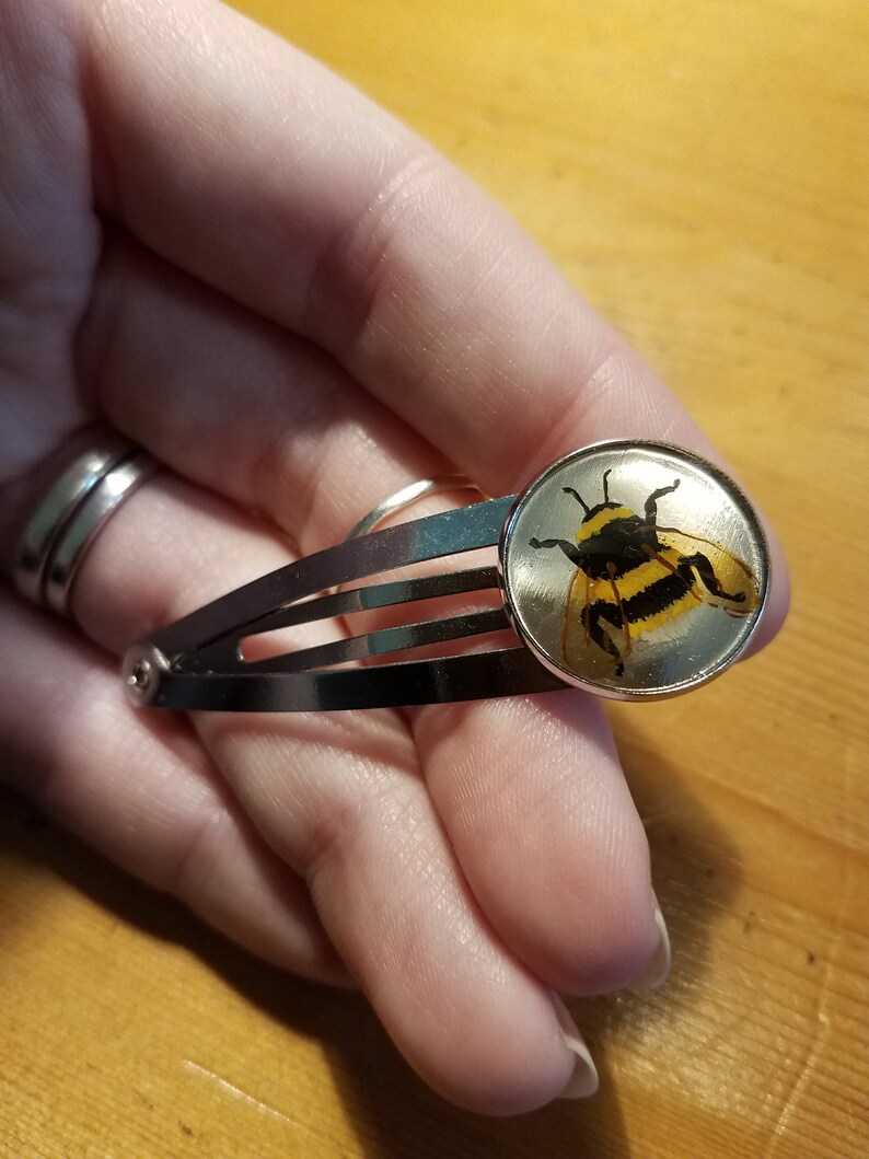 Simple Bumblebee Handmade Tiny Painting on Barrette