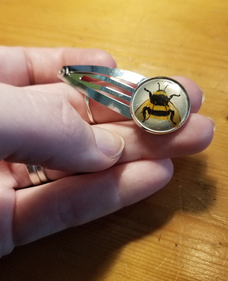 Simple Bumblebee Handmade Tiny Painting on Barrette