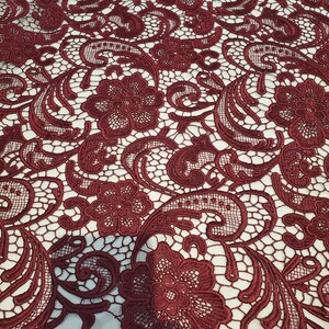 Floral Guipure Lace fabric, elegant Flower Embroidery, Chemical Lace fabric in 10colors Burgundy