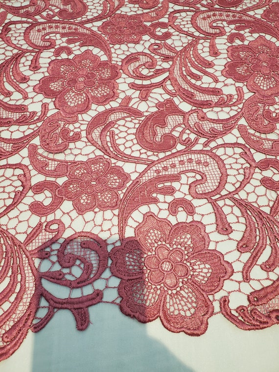 Red guipure lace fabric - Guipure lace - lace fabric from