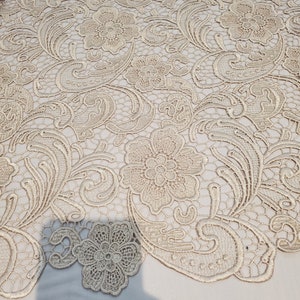 Floral Guipure Lace fabric, elegant Flower Embroidery, Chemical Lace fabric in 10colors Taupe