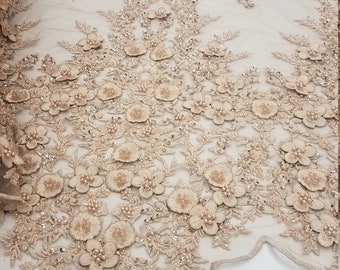 Lace fabric 3D flower ,pear beaded lace