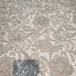 Floral Guipure Lace fabric, elegant Flower Embroidery, Chemical Lace fabric in 10colors Silver