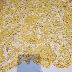 Floral Guipure Lace fabric, elegant Flower Embroidery, Chemical Lace fabric in 10colors Yellow