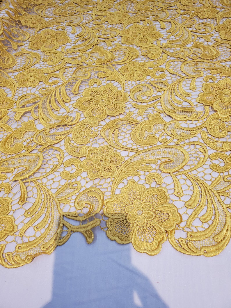 Floral Guipure Lace fabric, elegant Flower Embroidery, Chemical Lace fabric in 10colors Yellow