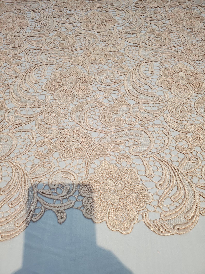 Floral Guipure Lace fabric, elegant Flower Embroidery, Chemical Lace fabric in 10colors Blush