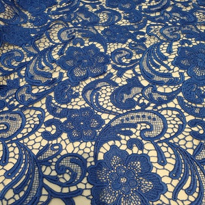 Floral Guipure Lace fabric, elegant Flower Embroidery, Chemical Lace fabric in 10colors Royal Blue