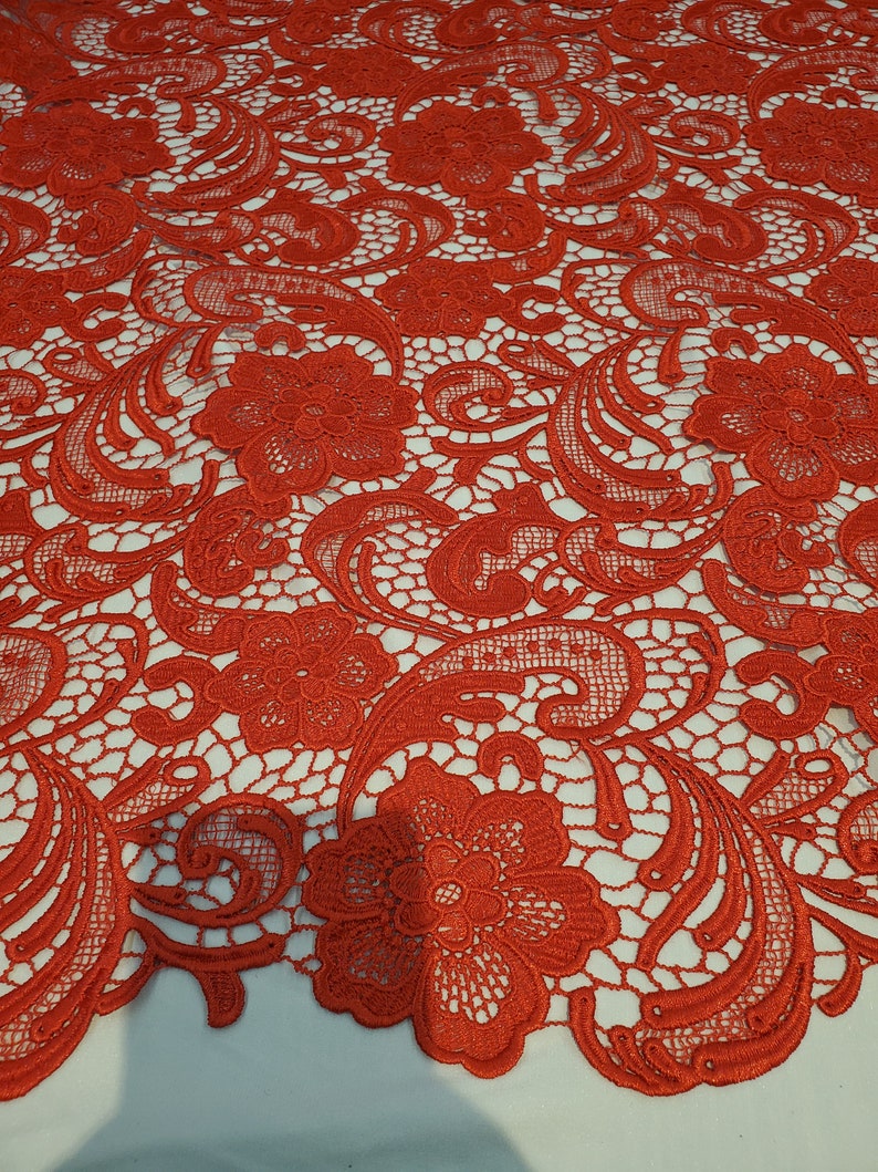 Floral Guipure Lace fabric, elegant Flower Embroidery, Chemical Lace fabric in 10colors Red