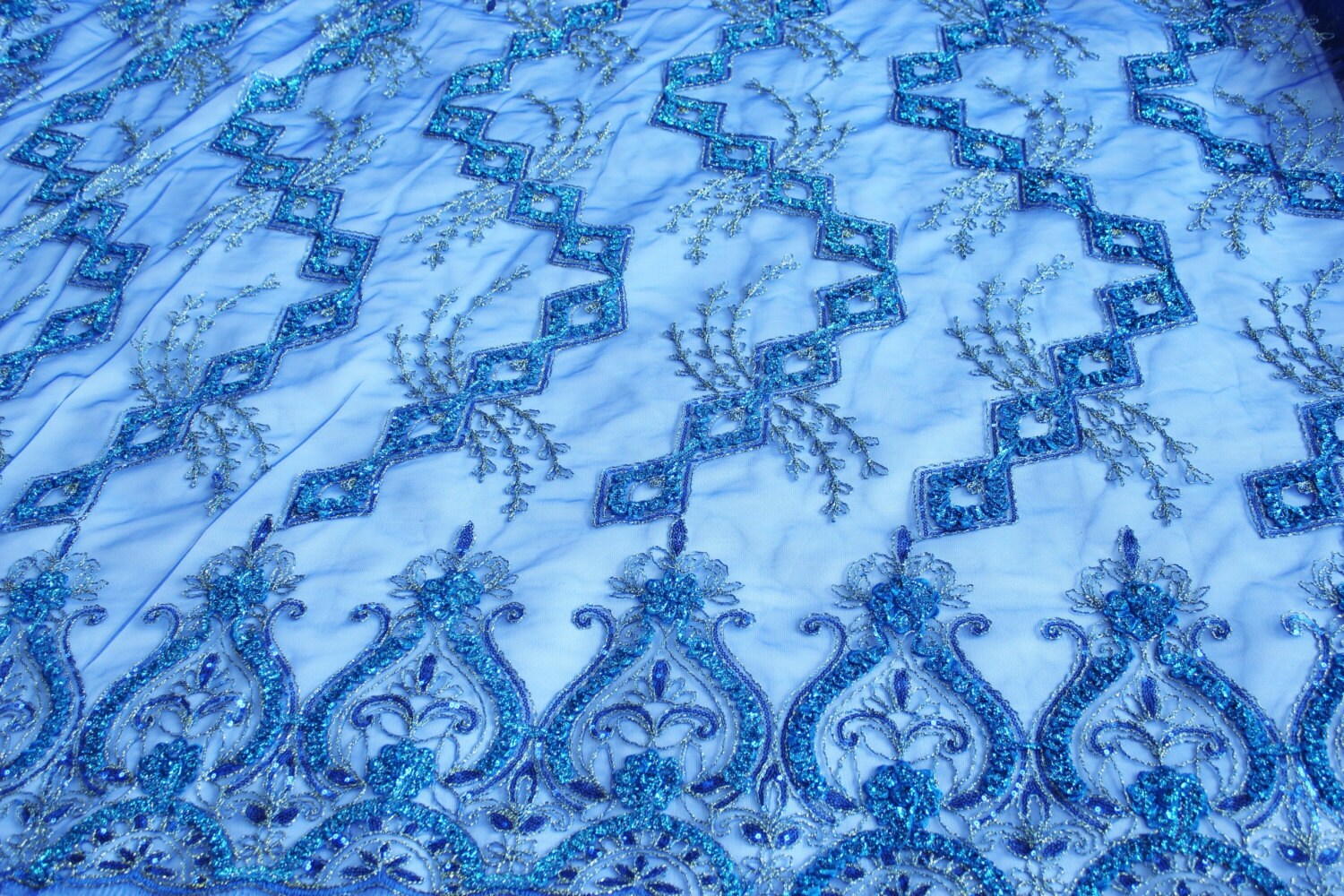 Diamond design embroidery lace fabric with sequin on mesh Etsy