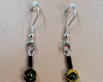 Cubist Potion Bottle Dangles - Gold Hematite, Peacock and Black Glass
