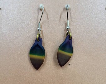 Dark Rainbow Spade Petal Polymer Clay Dangle Earrings