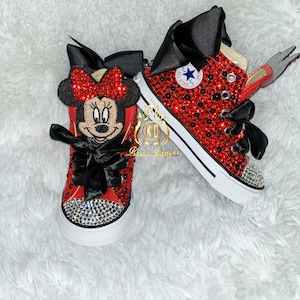 Youth/Toddler Red Minnie Mouse Bling Chuck Taylor Shoes, Bling Shoes, Newborn Shoes, Rhinestone Chuck Taylor, Birthday Shoes