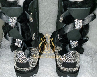 Botas Bling Ugg para mujer, botas Ugg auténticas, botas Rhinestone, zapatos de boda