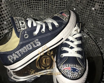 Adult Bling New England Patriots Chuck Taylor Shoes, Bling Shoes, Rhinestone Chuck Taylor, Birthday Shoes, Wedding Shoes, Wedding Converse