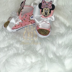 Youth/Toddler Pink Gold Minnie Mouse Bling Chuck Taylor Shoes, Bling Shoes, Newborn Shoes, Rhinestone Chuck Taylor, Birthday Shoes