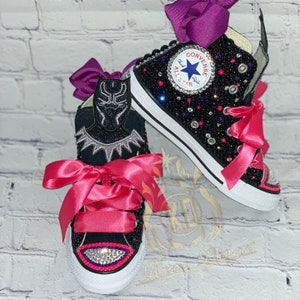 Youth/Toddler Black Panther Bling Chuck Taylor Shoes, Bling Shoes, Newborn Shoes, Rhinestone Chuck Taylor, Birthday Shoes