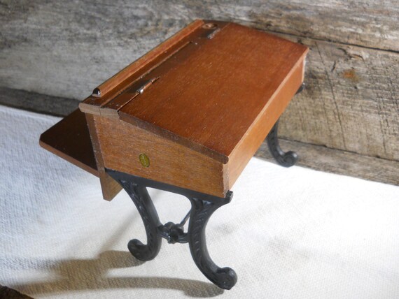 Vintage Wood And Cast Iron Large Doll Size School Desk Photo Image 0
