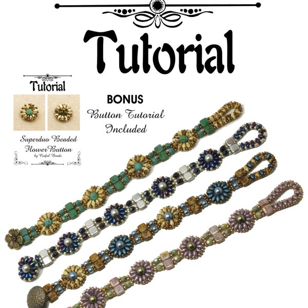 TUTORIAL - SUPERDUO & CZECHMATE Tile Flower Bracelet - "Celeste" Bracelet - Beaded Bracelet Tutorial - by Cinful Beads -Instant Download