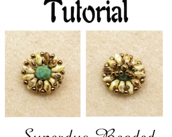 TUTORIAL - SUPERDUO BEADED Flower Button - Beaded Button - Superduo Button - by Cinful Beads -Instant Download