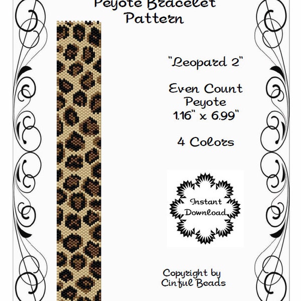 Peyote Bracelet Pattern, Animal Print, Leopard using Miyuki 11/0 Delica beads