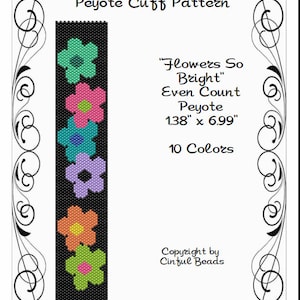 Peyote Bracelet Pattern, Colorful Flower Design using Miyuki 11/0 Delica beads
