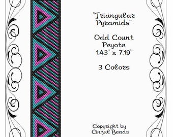 Peyote Bracelet pattern, Geometric Design, Triangles and Pyramids using Miyuki 11/0 Delica beads