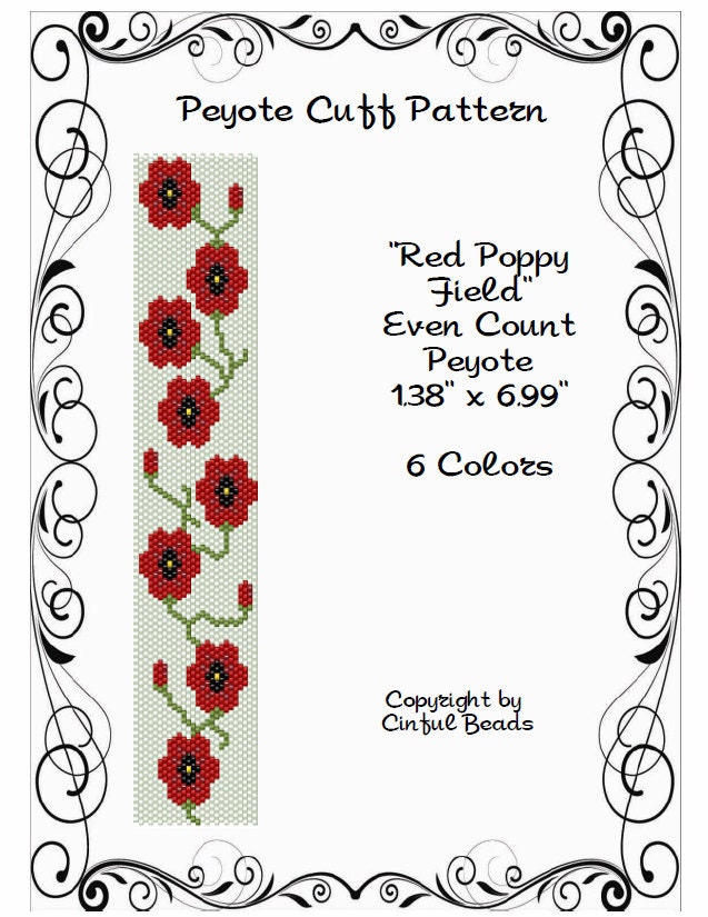 Peyote pulsera patrón flores de Amapola roja con perlas de Etsy España