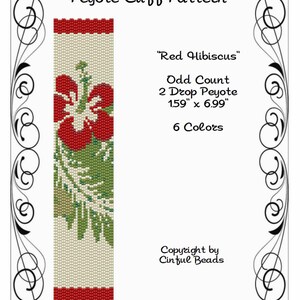Peyote  Bracelet Pattern, Red Hibiscus made with Miyuki 11/0 Delica Beads