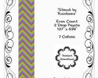 Peyote Cuff Bracelet PDF Pattern Rainbow Color Lightning Bolts Miyuki Delicas