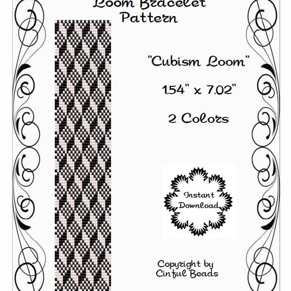 Loom PDF pattern geometric cubism using Miyuki 11/0 Delicas