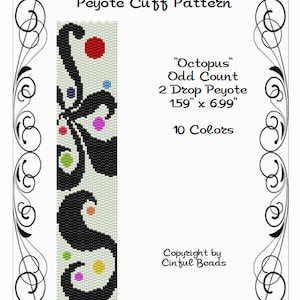 Peyote Bracelet Pattern, Black and White Swirls, Octopus using Miyuki 11/0 Delica beads