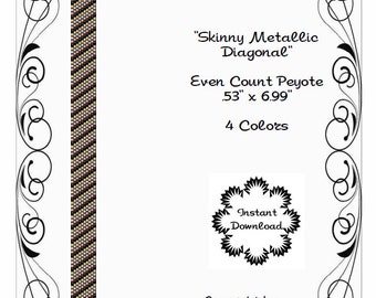 Peyote Bracelet Pattern, Skinny Peyote, Diagonal Design, using Miyuki 11/0 Delica beads