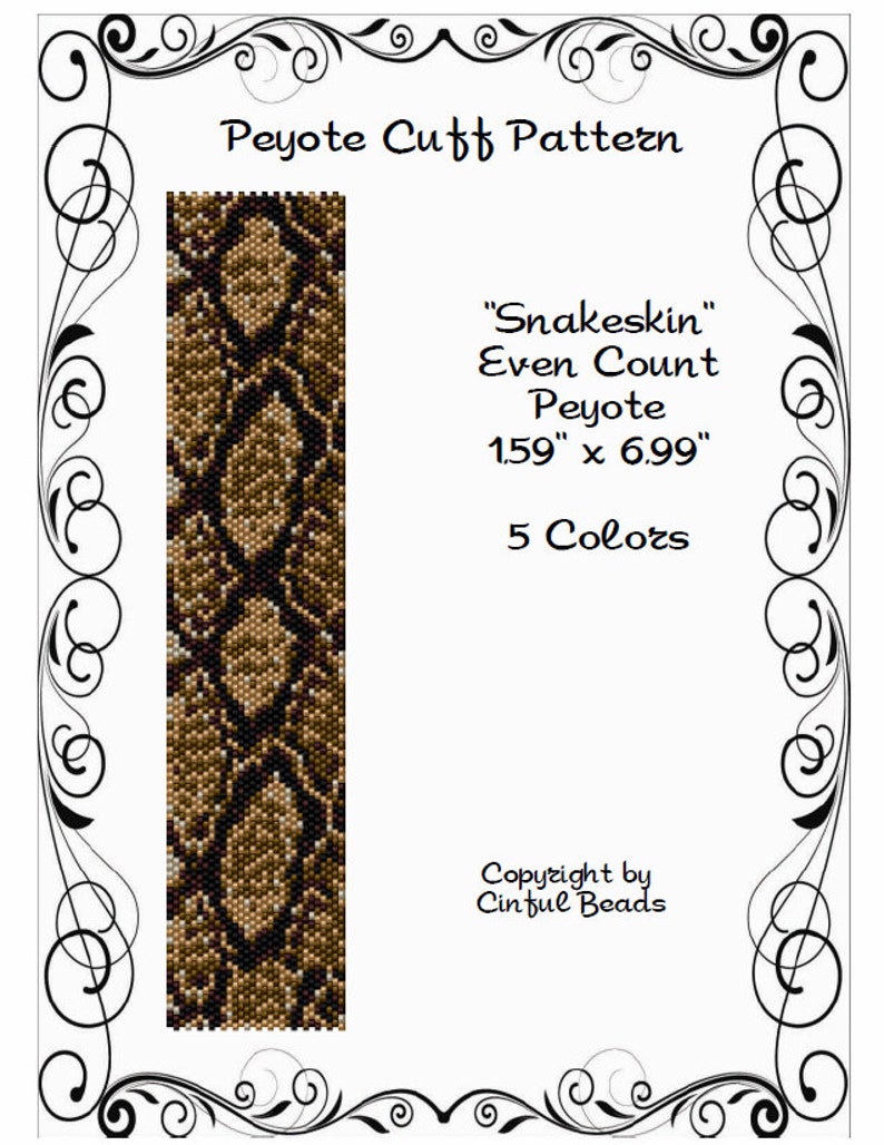 Peyote Bracelet Pattern, Animal Print, Snakeskin using Miyuki 11/0 Delica beads image 1