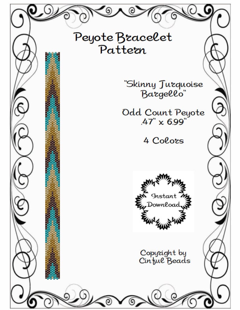 Peyote Bracelet Pattern-Skinny Peyote Cuff-Turquoise Bargello-Miyuki 11/0 Delicas-Boho-Bargello-Skinny Peyote Bracelet image 1