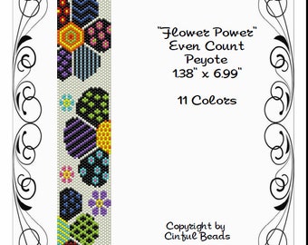 Peyote Bracelet Pattern, Flower Design, Southwestern using Miyuki 11/0 Delica beads