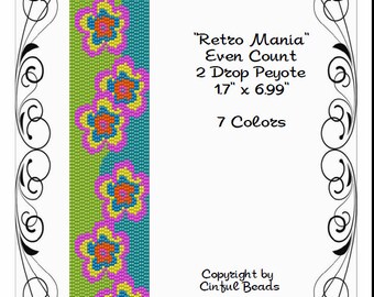 Peyote Bracelet Pattern, Flower Design using Miyuki 11/0 Delica beads