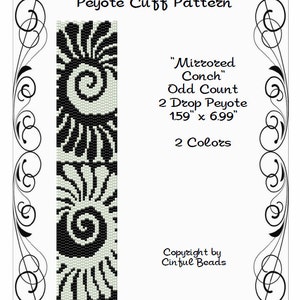 Peyote Bracelet Pattern, Black and White Conch using Miyuki 11/0 Delica beads