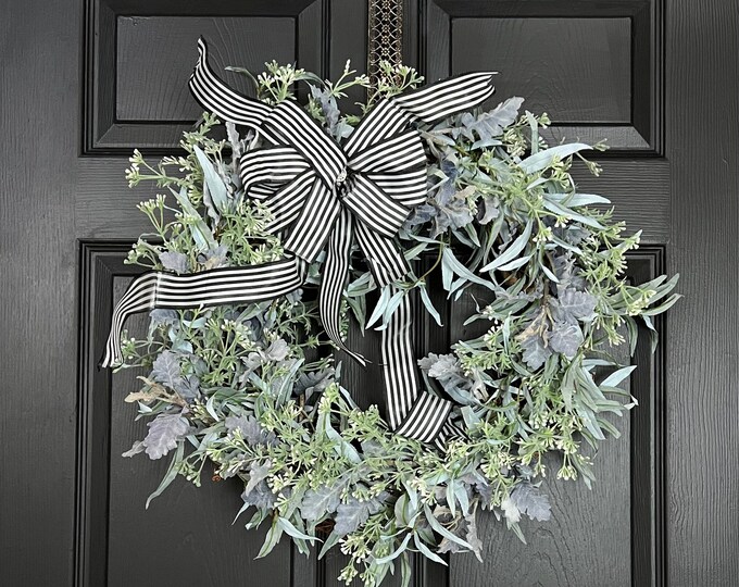 Front door Wreath, Greenary garland