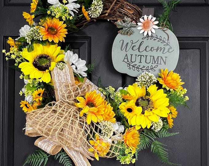 Fall Wreath, Front Door Wreath, Sunflower Wreath, Autumn Wreath, Thanks Giving Wreath