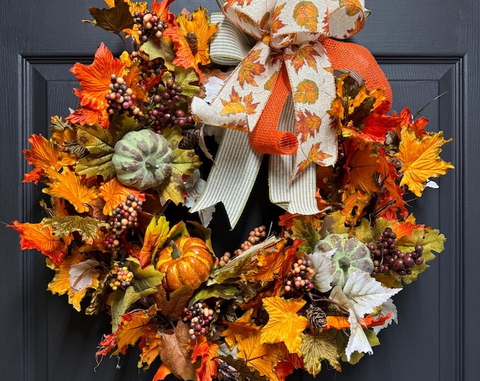 Fall Orange Pumpkin Wreath