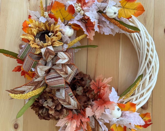 Fall Wreath – Handmade Front Door Wreath with Maple Leaves,