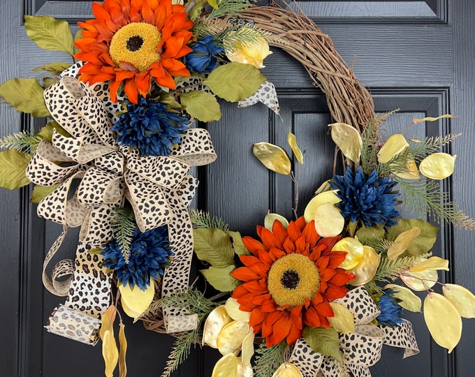 Front door Wreath Fall Sunflower garland