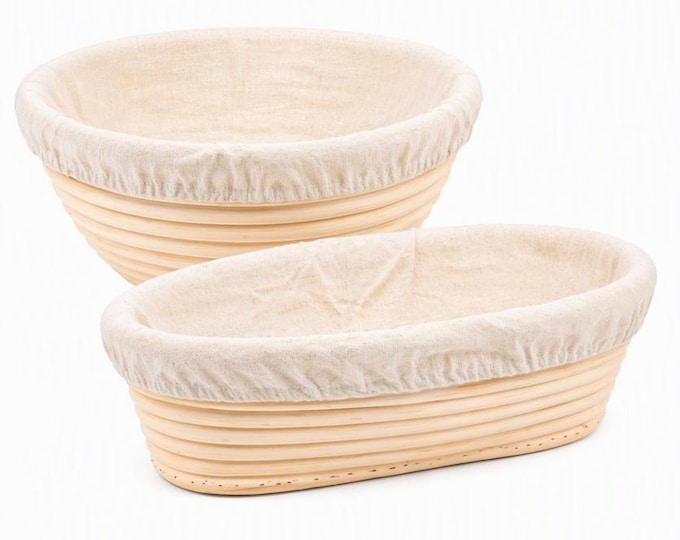 Banneton Bread Proofing Basket Sourdough Baking Set Oval 2‑Pack with Cloth Liners, Natural Handmade Baskets for Artisan Bread baking