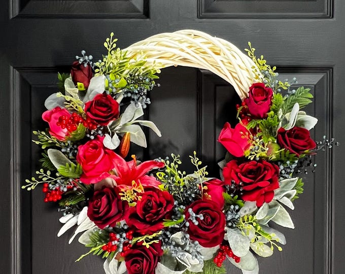 ROSE WREATH - YEARAROUND, Garland, Rattan Wreath, Spring Wreath,
