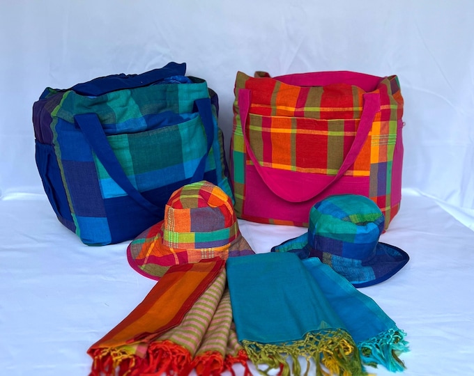 Picnic Set, Summer essential, Tropical Vacation Kit, Gift, Vacation Gift Set,Honeymoon Gift, Sun set Package, Tote, Beach Sarong, Sun Hat