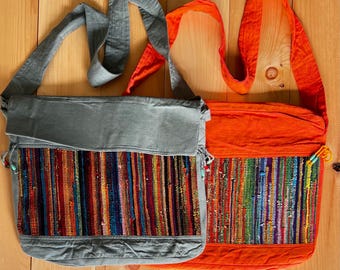Handmade Recycled Cotton Messenger Bag, Bohemian Shoulder Bag