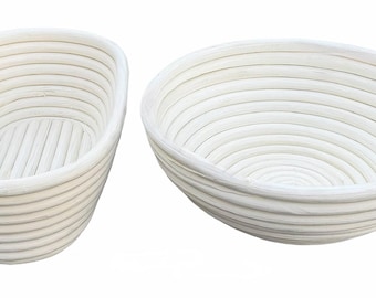 Banneton Bread Proofing Basket Set, Oval, Round or Dual Sourdough Baking, Natural Rattan (2-Pack)
