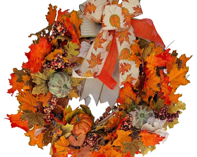 Front Door Wreath Fall Orange Pumpkin